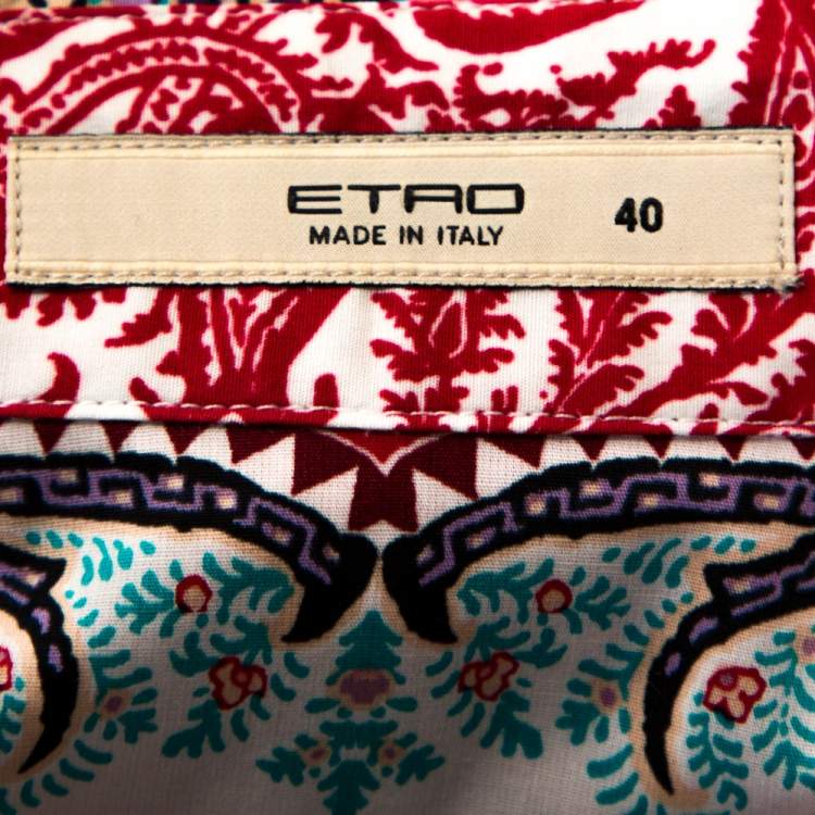Pre Owned Etro Red Bohemian Paisley Print Stretch Cotton Shirt S