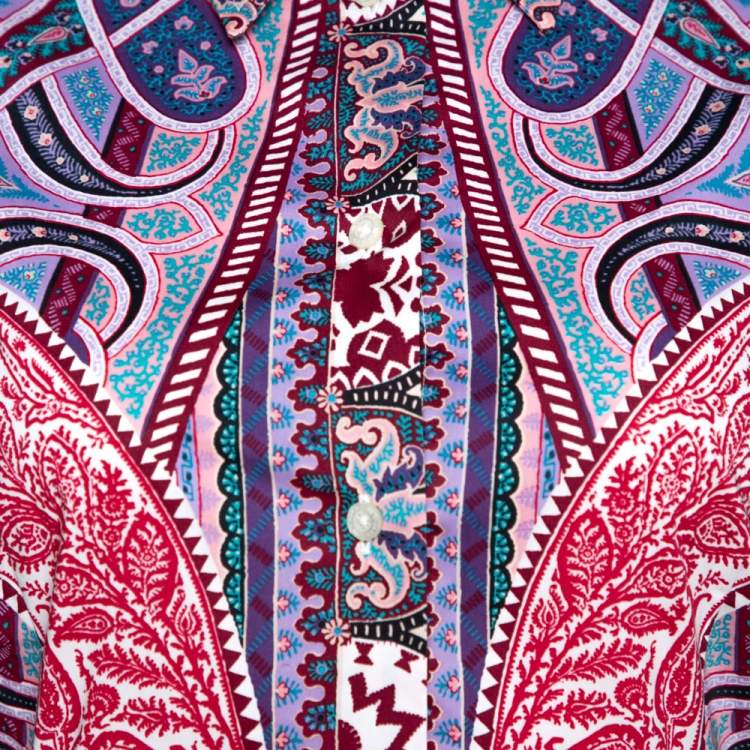 Pre Owned Etro Red Bohemian Paisley Print Stretch Cotton Shirt S