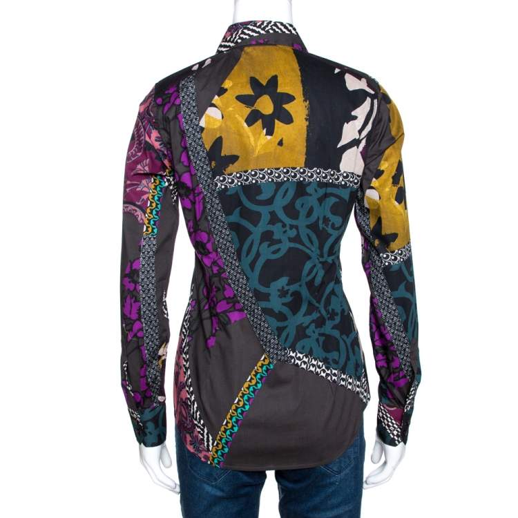 مملوكة مسبقًا Etro Multicolor Floral Patch Print Stretch Cotton Shirt S