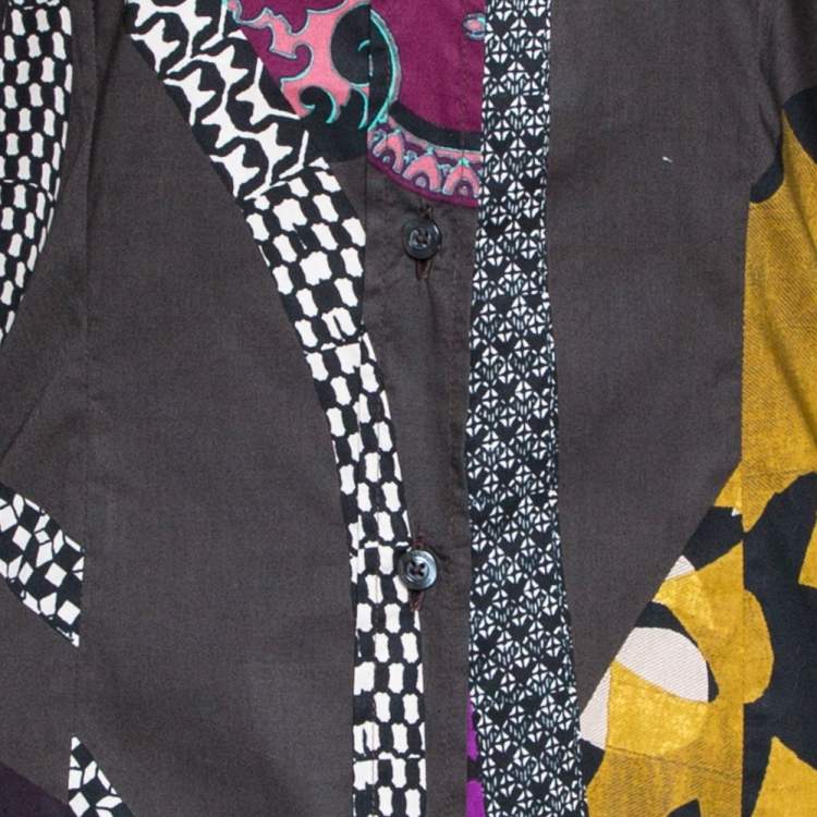 مملوكة مسبقًا Etro Multicolor Floral Patch Print Stretch Cotton Shirt S