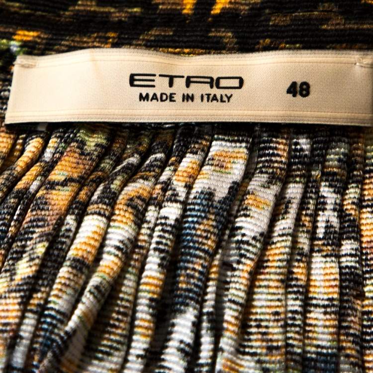 Pre Owned Etro Multicolor Panelled Print Silk Pleated Tunic Top L