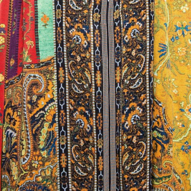 Pre Owned Etro Multicolor Panelled Print Silk Pleated Tunic Top L