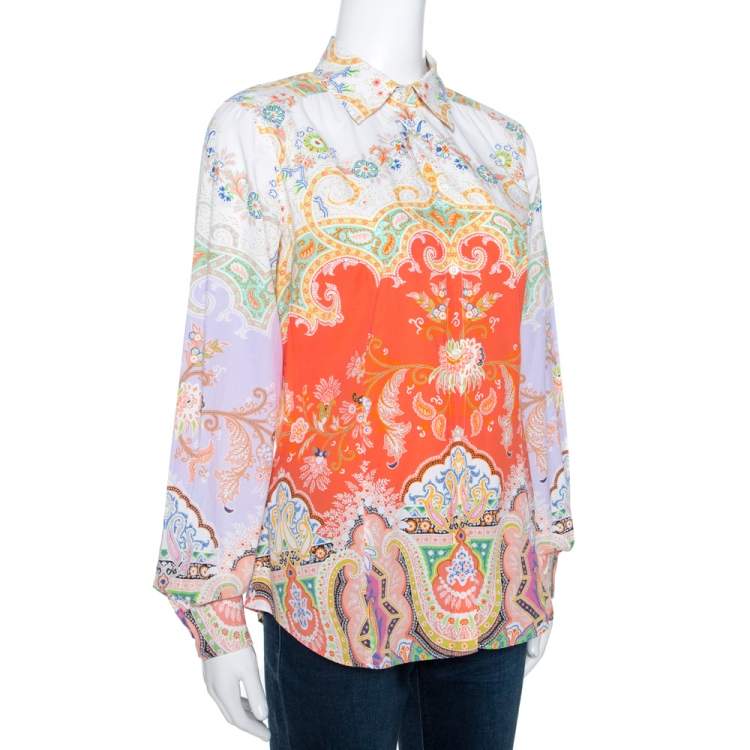 Pre Owned Etro Multicolor Paisley Printed Cotton Button Front Shirt M
