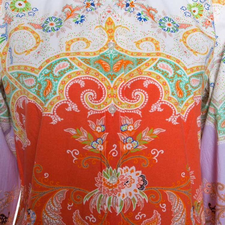 Pre Owned Etro Multicolor Paisley Printed Cotton Button Front Shirt M