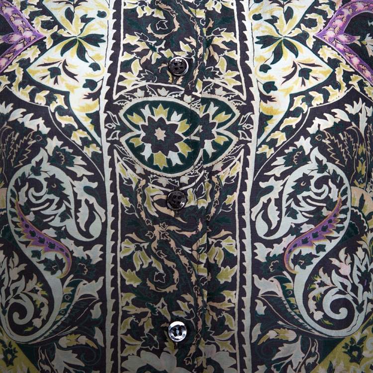 Pre Owned Etro Multicolor Floral Paisley Print Silk Long Sleeve Shirt M