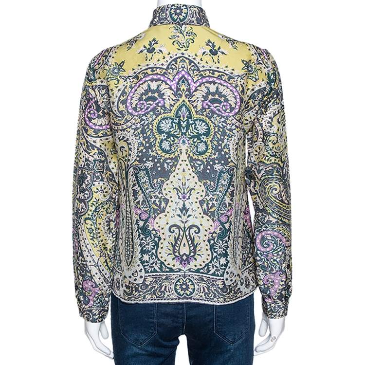 Pre Owned Etro Multicolor Floral Paisley Print Silk Long Sleeve Shirt M