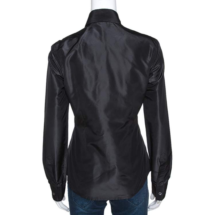 Pre Owned Etro Black Silk Hand Embroidered & Embellished Shirt M