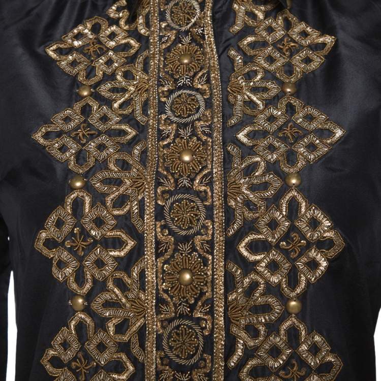 Pre Owned Etro Black Silk Hand Embroidered & Embellished Shirt M