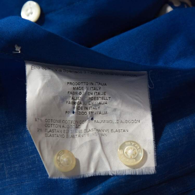 Pre Owned Etro Blue & White Paisley Print Stretch Cotton Shirt M