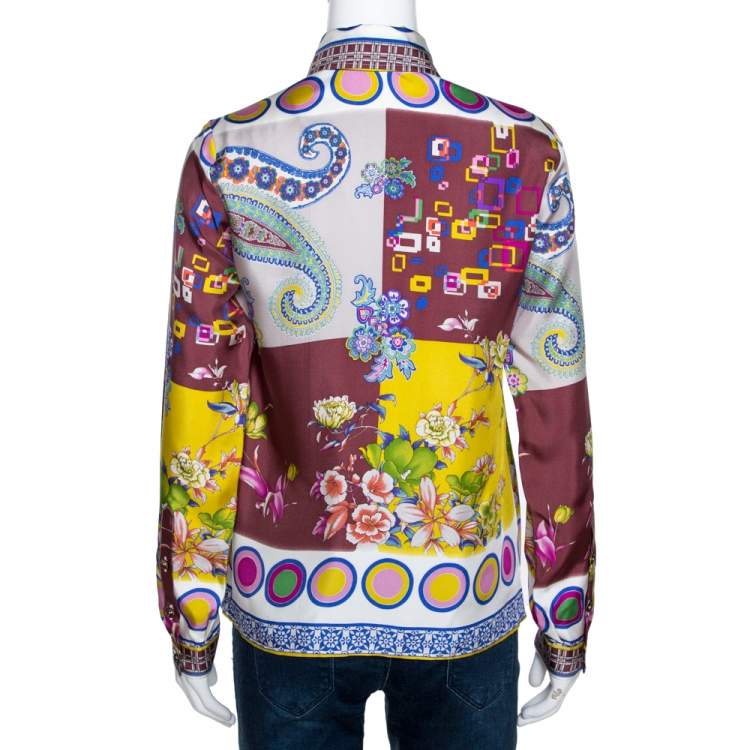 Pre Owned Etro Multicolor Printed Silk Long Sleeve Button Front Shirt S