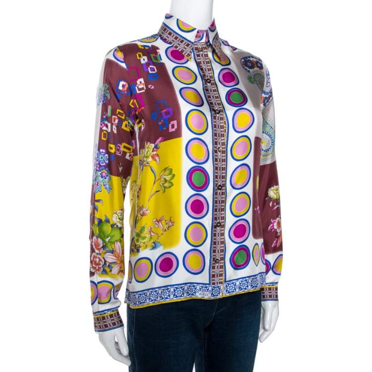 Pre Owned Etro Multicolor Printed Silk Long Sleeve Button Front Shirt S