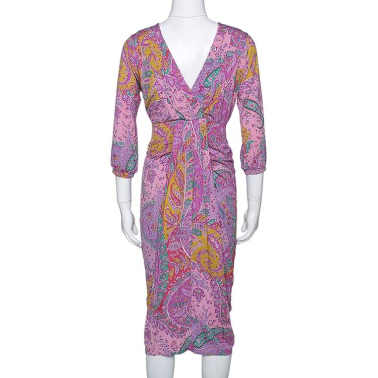 Pre Owned Etro Multicolor Cotton Watercolor Paisley Printed Dress L