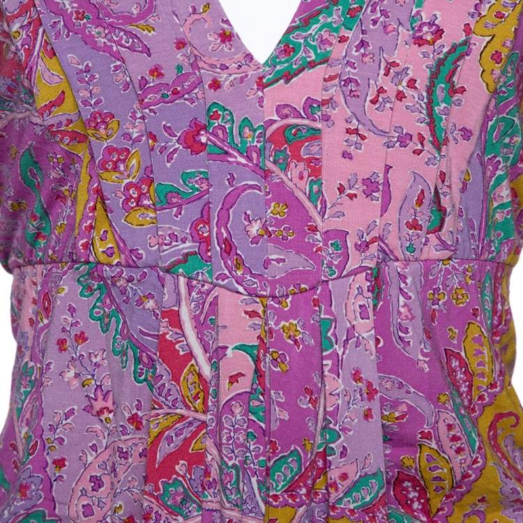 Pre Owned Etro Multicolor Cotton Watercolor Paisley Printed Dress L