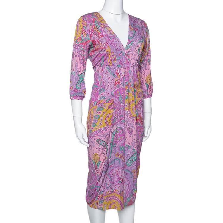 Pre Owned Etro Multicolor Cotton Watercolor Paisley Printed Dress L