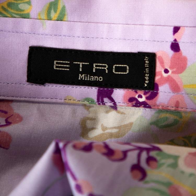 Pre Owned Etro Mauve Floral Printed Cotton Button Front Fitted Shirt L