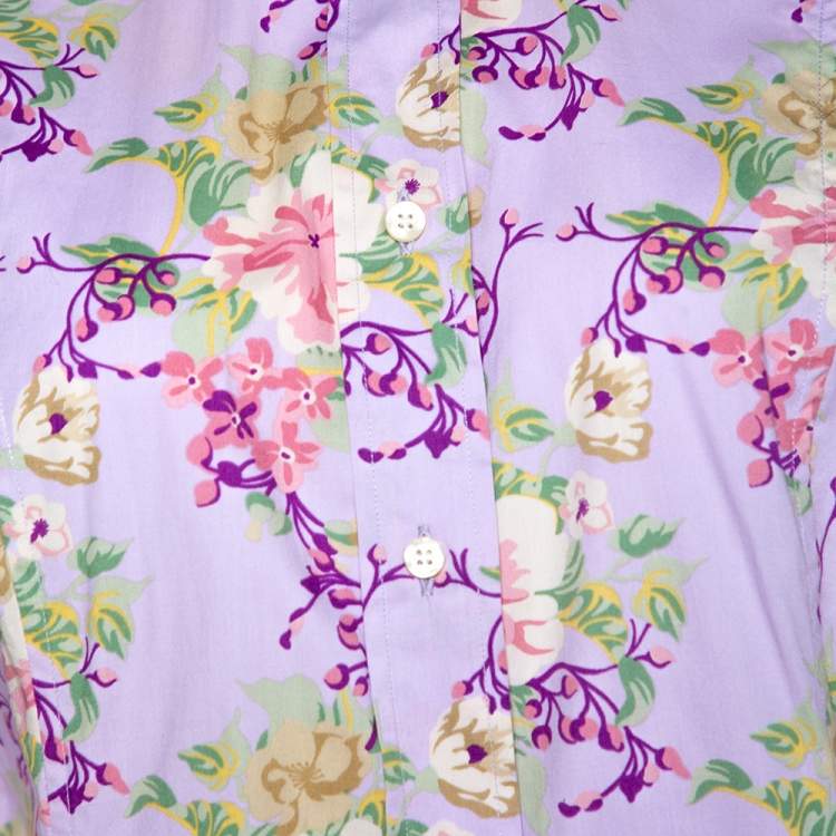 Pre Owned Etro Mauve Floral Printed Cotton Button Front Fitted Shirt L
