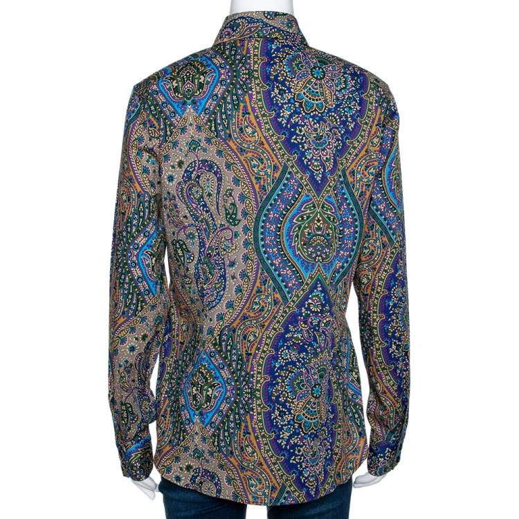 Pre Owned Etro Multicolor Paisley Printed Stretch Cotton Button Front Shirt L