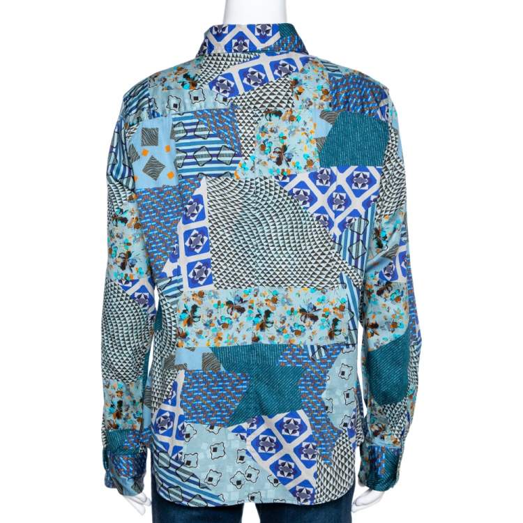 Pre Owned Etro Multicolor Stretch Cotton Multiprint Button Front Shirt XL