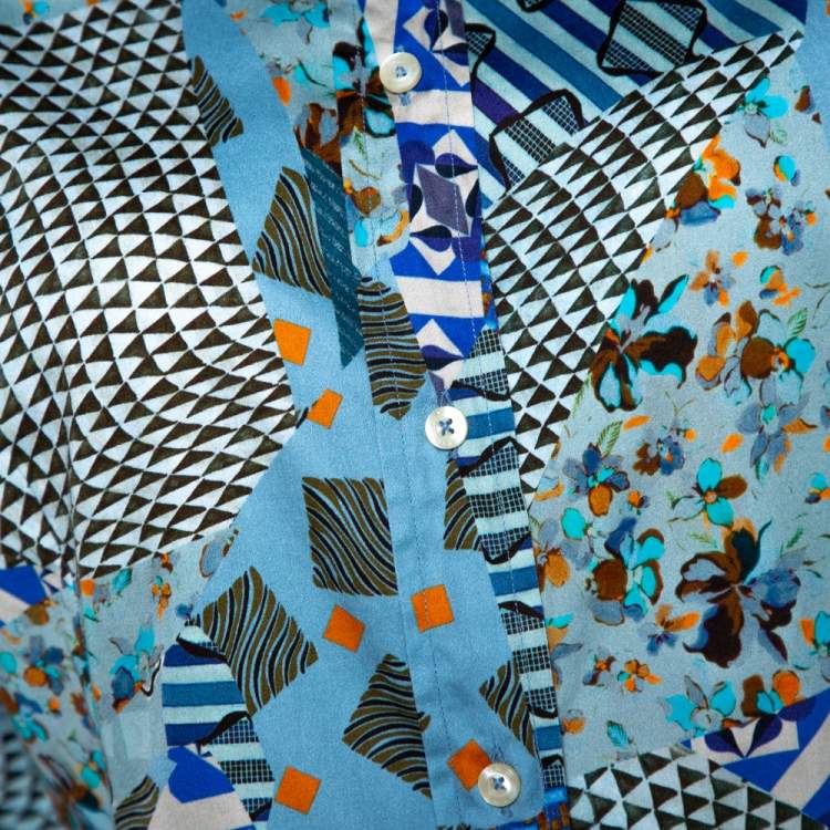 Pre Owned Etro Multicolor Stretch Cotton Multiprint Button Front Shirt XL