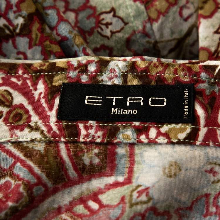 Pre Owned Etro Multicolor Floral Paisley Printed Stretch Cotton Button Front Shirt L 