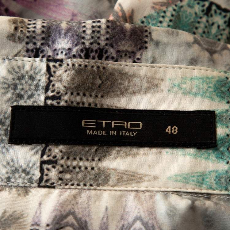 Pre Owned Etro Multicolor Abstract Printed Stretch Cotton Button Front Shirt L 