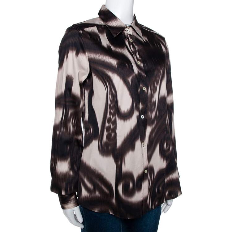 مملوكة مسبقًا Etro Brown Abstract Paisley Print Cotton Long Sleeve Shirt L