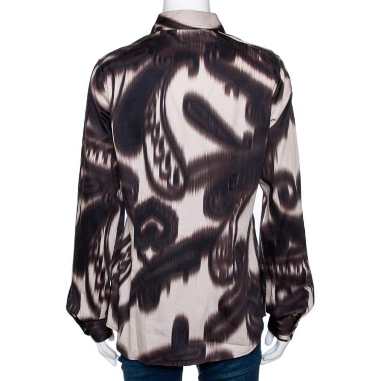 مملوكة مسبقًا Etro Brown Abstract Paisley Print Cotton Long Sleeve Shirt L