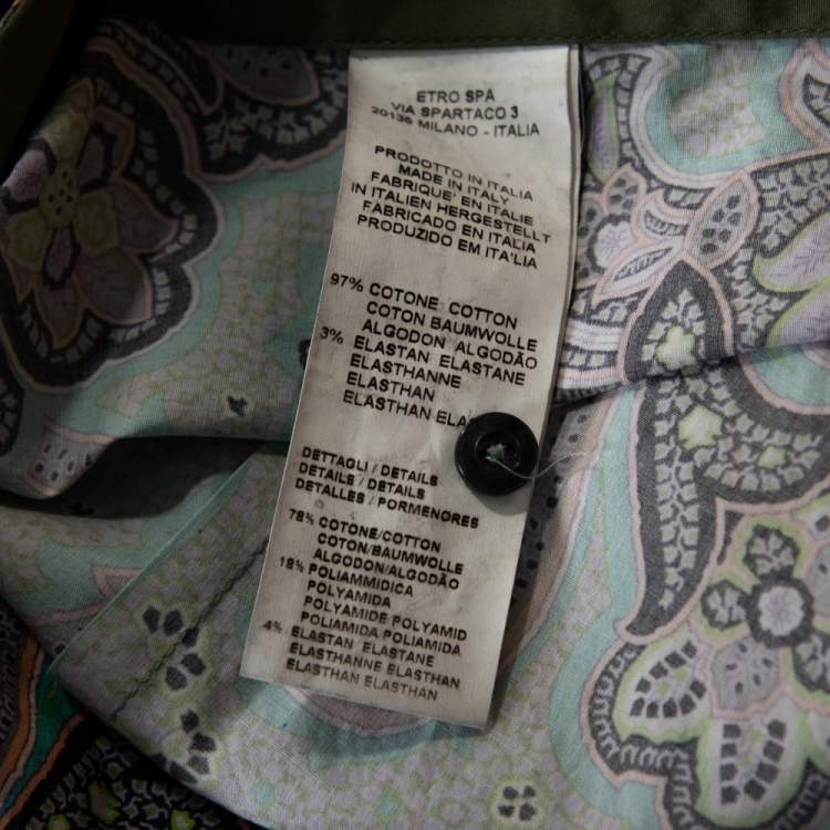 Pre Owned Etro Jade Green Floral Paisley Print Stretch Cotton Long Sleeve Shirt L