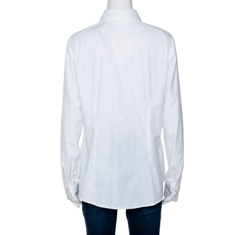 Pre Owned Etro White Paisley Woven Cotton Button Front Shirt L