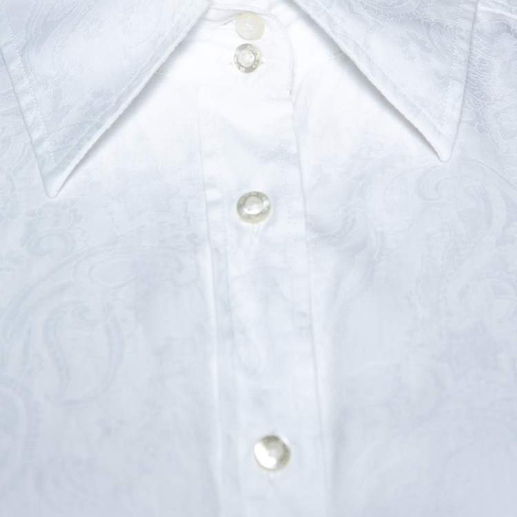 Pre Owned Etro White Paisley Woven Cotton Button Front Shirt L