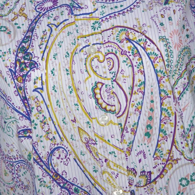 Pre Owned Etro Multicolor Striped Paisley Printed Cotton Button Front Shirt L