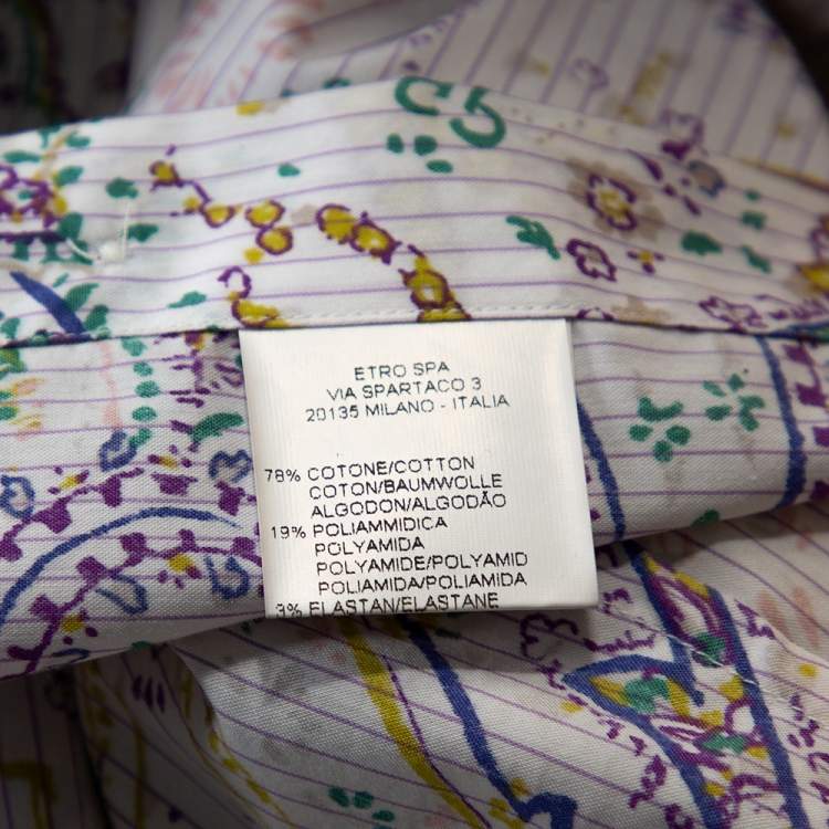 Pre Owned Etro Multicolor Striped Paisley Printed Cotton Button Front Shirt L