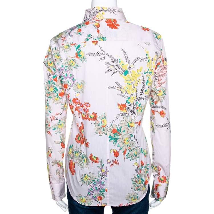 Pre Owned Etro Pale Pink Pinstriped Floral Printed Cotton Button Front Shirt L