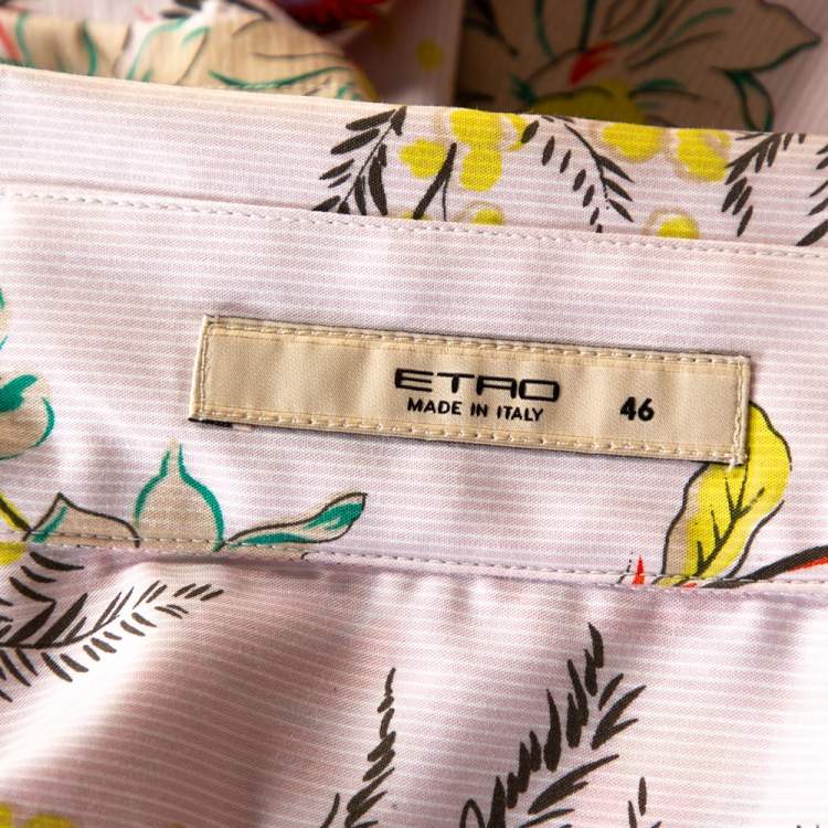Pre Owned Etro Pale Pink Pinstriped Floral Printed Cotton Button Front Shirt L