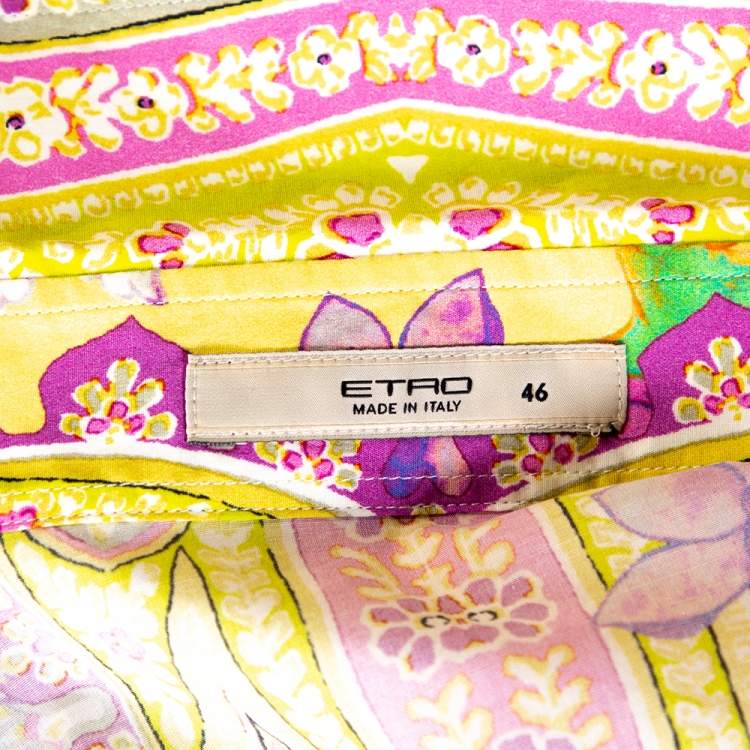 Pre Owned Etro Yellow Floral Paisley Printed Cotton Button Front Shirt L