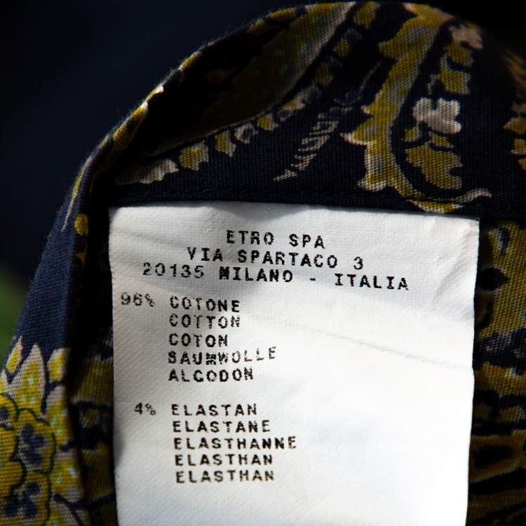مملوكة مسبقًا Etro Navy Blue Ikat Paisley Print Stretch Cotton Shirt M