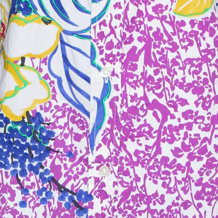Pre Owned Etro Purple Floral Print Stretch Cotton Long Sleeve Shirt L