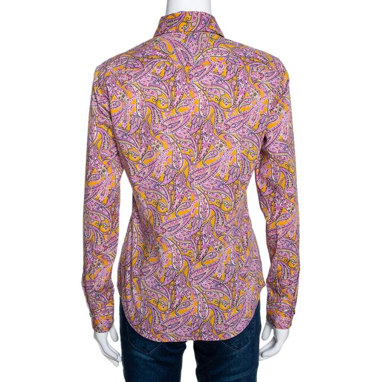 Pre Owned Etro Mustard & Pink Paisley Printed Cotton Shirt M