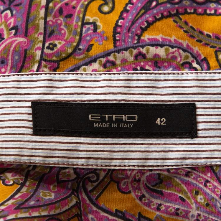 Pre Owned Etro Mustard & Pink Paisley Printed Cotton Shirt M