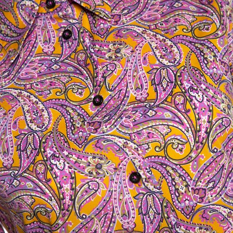 Pre Owned Etro Mustard & Pink Paisley Printed Cotton Shirt M