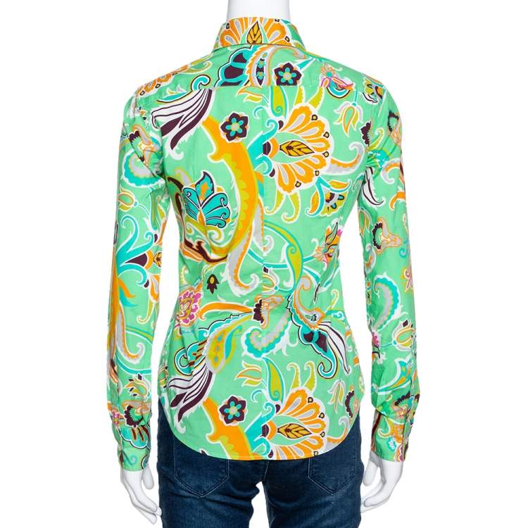Pre Owned Etro Mint Green Macro Paisley Print Cotton Shirt S 