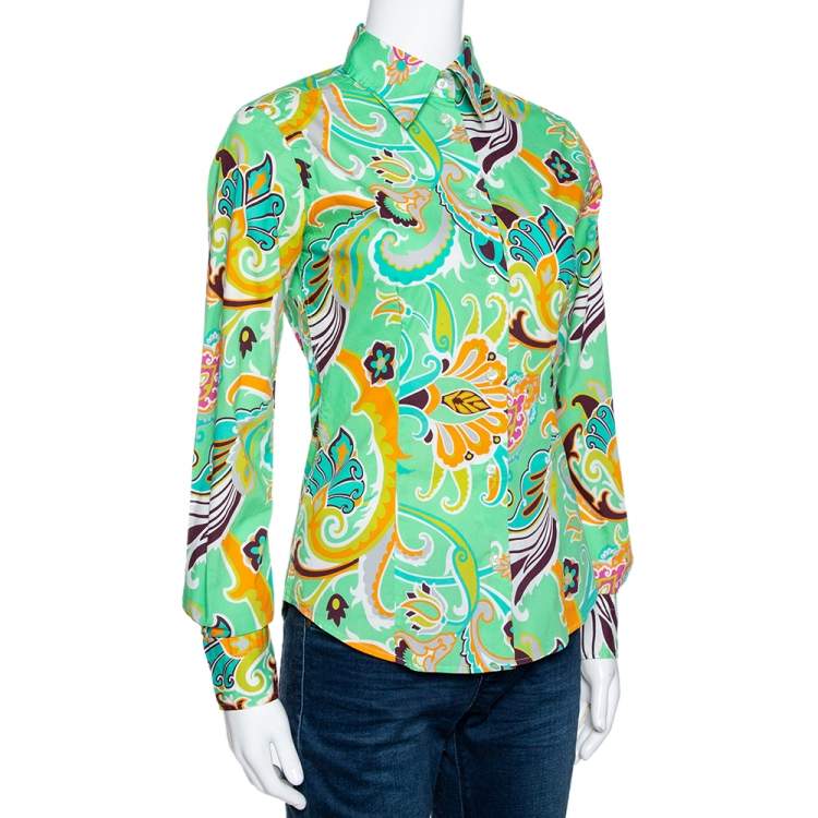 Pre Owned Etro Mint Green Macro Paisley Print Cotton Shirt S 