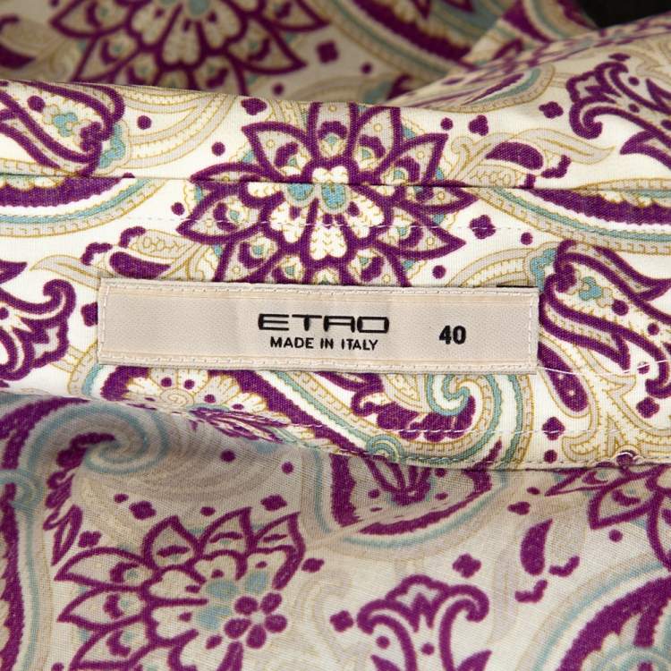 Pre Owned Etro Sage Green & Purple Paisley Printed Cotton Shirt S