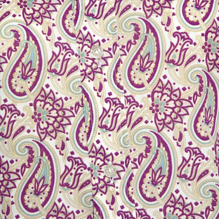 Pre Owned Etro Sage Green & Purple Paisley Printed Cotton Shirt S
