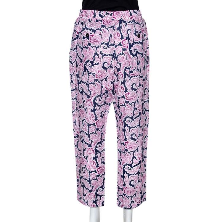 Pre Owned Etro Pink Paisley Print Linen Elasticized Waist Pants L