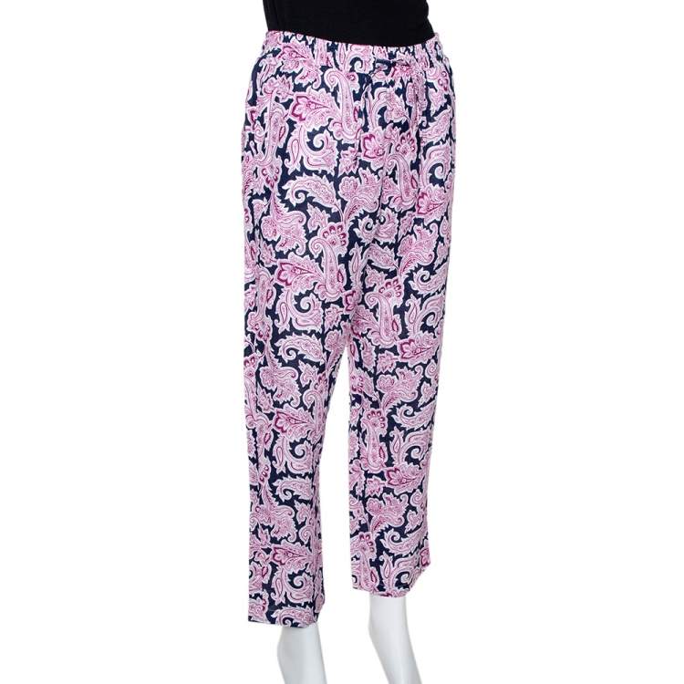Pre Owned Etro Pink Paisley Print Linen Elasticized Waist Pants L