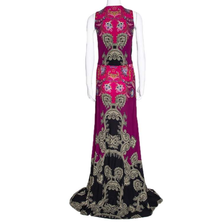Pre Owned Etro Black & Purple Paisley Print Knit Sleeveless Maxi Dress L