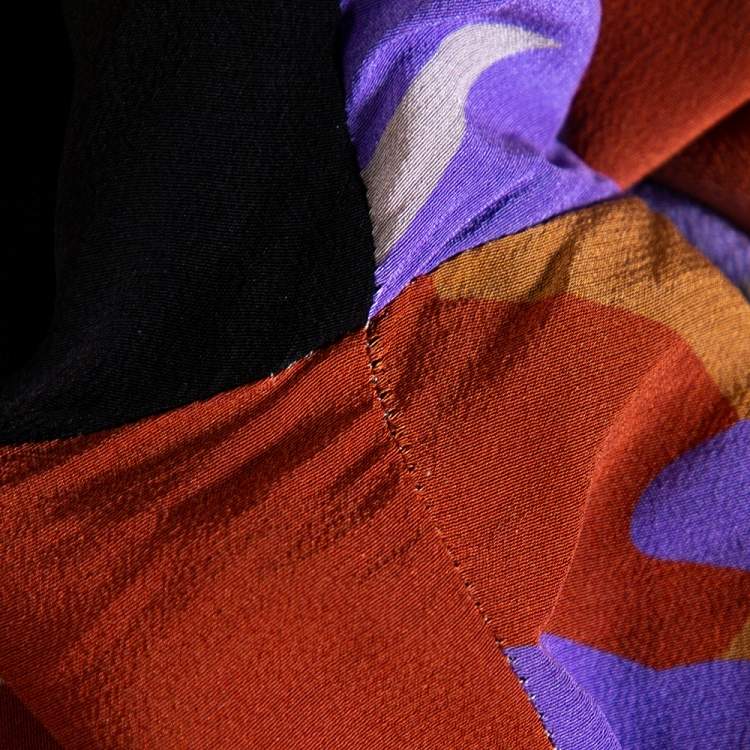 Pre Owned Etro Multicolor Abstract Printed Silk Crepe Button Front Shirt L