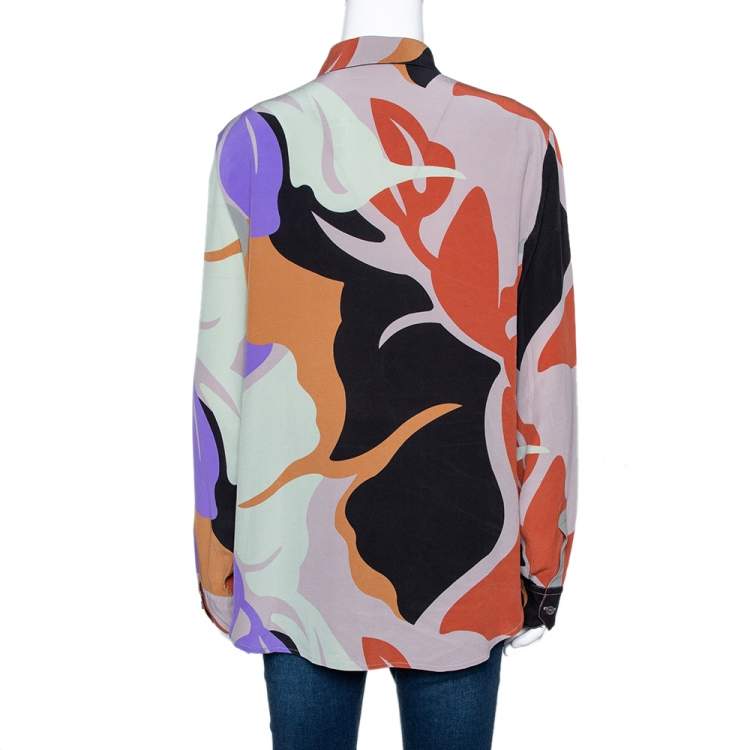 Pre Owned Etro Multicolor Abstract Printed Silk Crepe Button Front Shirt L