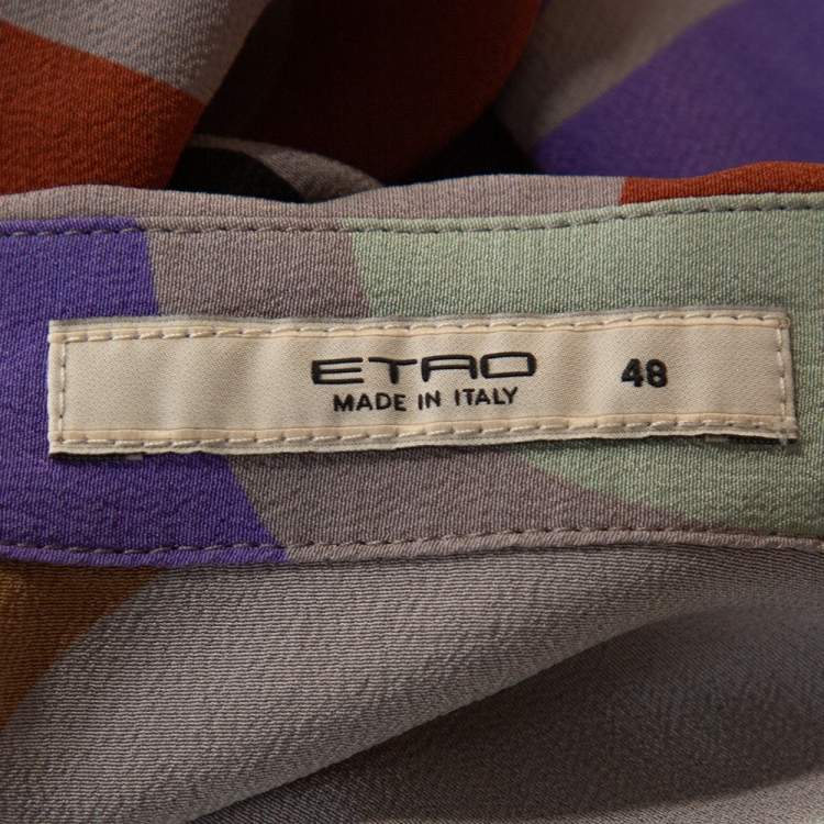Pre Owned Etro Multicolor Abstract Printed Silk Crepe Button Front Shirt L